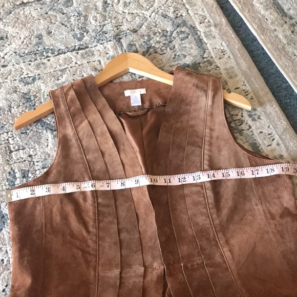 CHICO'S BROWN 100% GENUINE SUEDE LEATHER PLEATED VEST WOMEN'S SIZE M/8 - Picture 7 of 9